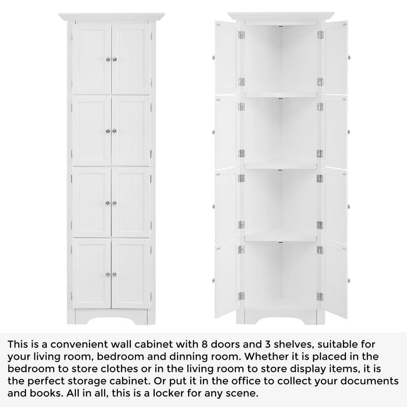 Bathroom Tall Corner Storage Cabinet, Floor Display Storage Cabinet with 8 Doors and 4 Shelves for Bathroom, Living Room
