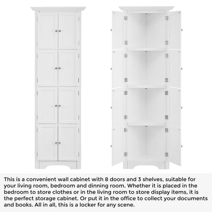 Bathroom Tall Corner Storage Cabinet, Floor Display Storage Cabinet with 8 Doors and 4 Shelves for Bathroom, Living Room