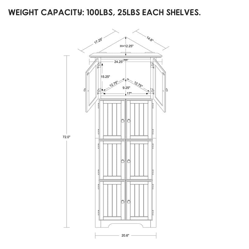 Bathroom Tall Corner Storage Cabinet, Floor Display Storage Cabinet with 8 Doors and 4 Shelves for Bathroom, Living Room