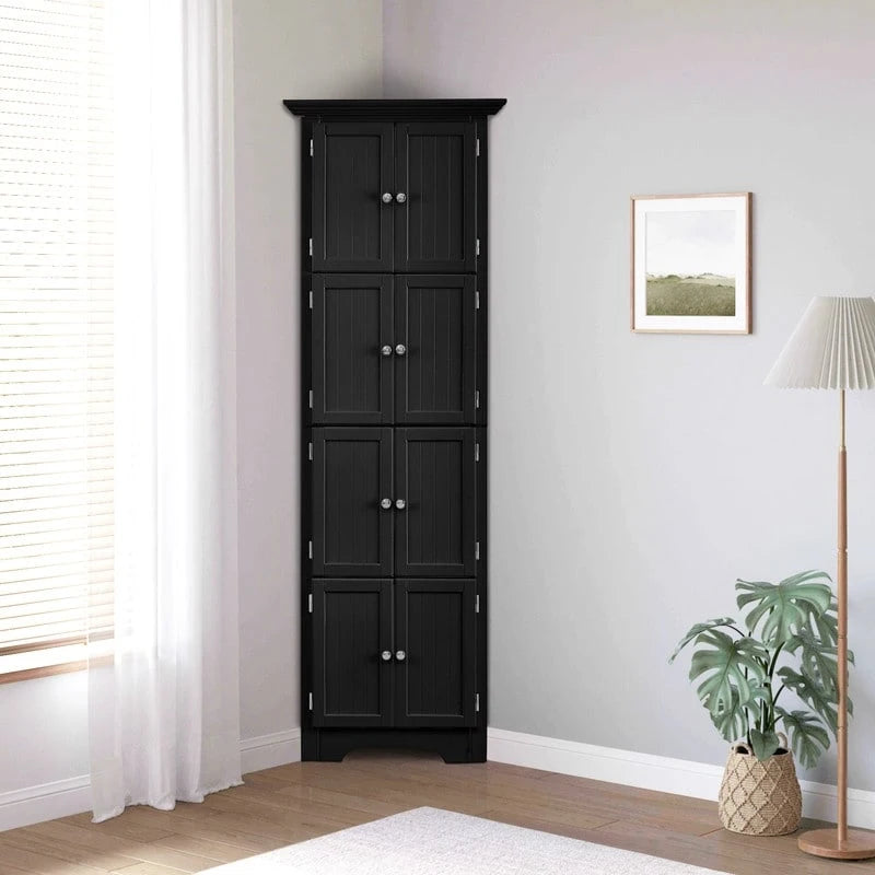 Bathroom Tall Corner Storage Cabinet, Floor Display Storage Cabinet with 8 Doors and 4 Shelves for Bathroom, Living Room