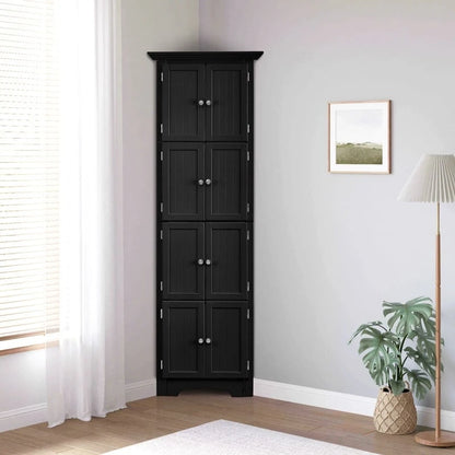 Bathroom Tall Corner Storage Cabinet, Floor Display Storage Cabinet with 8 Doors and 4 Shelves for Bathroom, Living Room