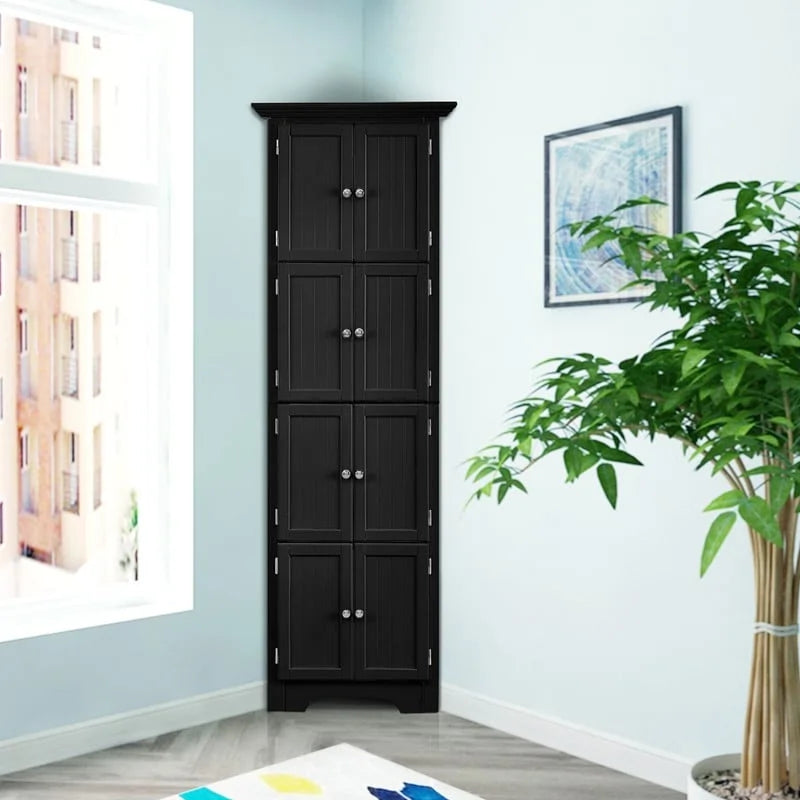 Bathroom Tall Corner Storage Cabinet, Floor Display Storage Cabinet with 8 Doors and 4 Shelves for Bathroom, Living Room