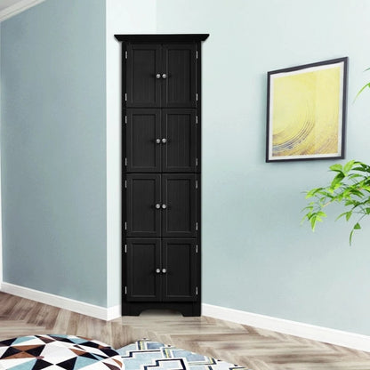Bathroom Tall Corner Storage Cabinet, Floor Display Storage Cabinet with 8 Doors and 4 Shelves for Bathroom, Living Room