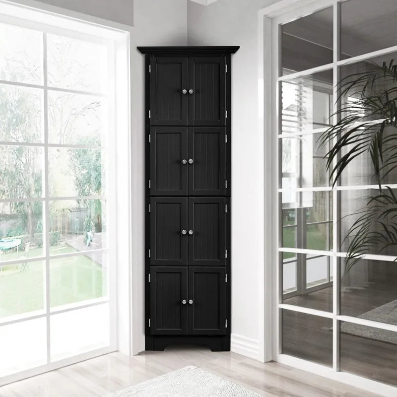 Bathroom Tall Corner Storage Cabinet, Floor Display Storage Cabinet with 8 Doors and 4 Shelves for Bathroom, Living Room