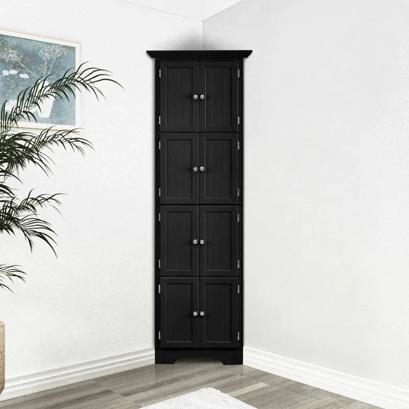 Bathroom Tall Corner Storage Cabinet, Floor Display Storage Cabinet with 8 Doors and 4 Shelves for Bathroom, Living Room