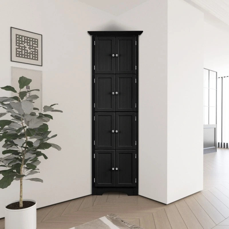 Bathroom Tall Corner Storage Cabinet, Floor Display Storage Cabinet with 8 Doors and 4 Shelves for Bathroom, Living Room