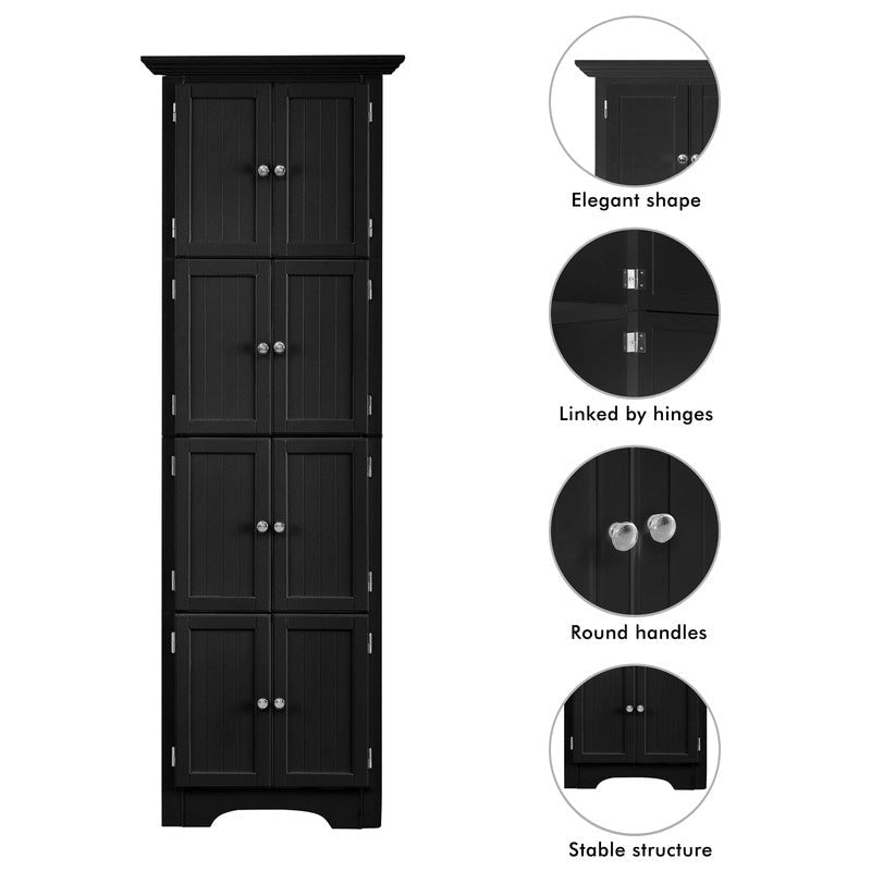Bathroom Tall Corner Storage Cabinet, Floor Display Storage Cabinet with 8 Doors and 4 Shelves for Bathroom, Living Room