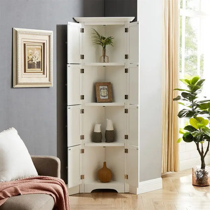 Bathroom Tall Corner Storage Cabinet, Floor Display Storage Cabinet with 8 Doors and 4 Shelves for Bathroom, Living Room