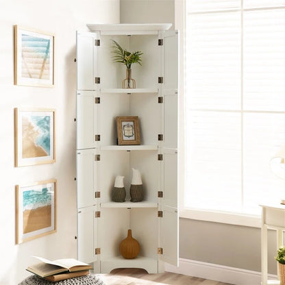 Bathroom Tall Corner Storage Cabinet, Floor Display Storage Cabinet with 8 Doors and 4 Shelves for Bathroom, Living Room