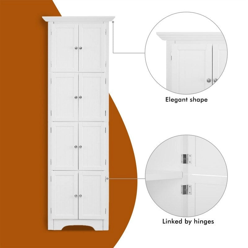 Bathroom Tall Corner Storage Cabinet, Floor Display Storage Cabinet with 8 Doors and 4 Shelves for Bathroom, Living Room