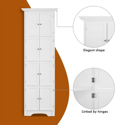 Bathroom Tall Corner Storage Cabinet, Floor Display Storage Cabinet with 8 Doors and 4 Shelves for Bathroom, Living Room