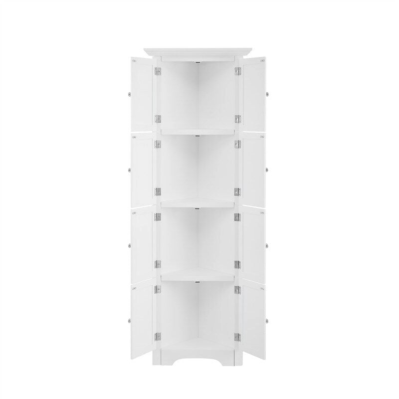 Bathroom Tall Corner Storage Cabinet, Floor Display Storage Cabinet with 8 Doors and 4 Shelves for Bathroom, Living Room