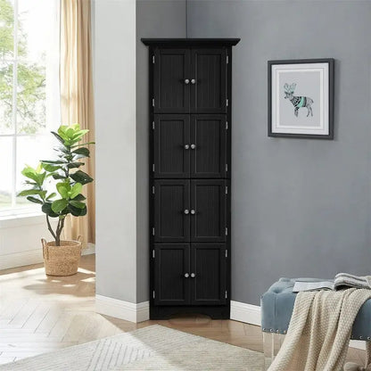 Bathroom Tall Corner Storage Cabinet, Floor Display Storage Cabinet with 8 Doors and 4 Shelves for Bathroom, Living Room
