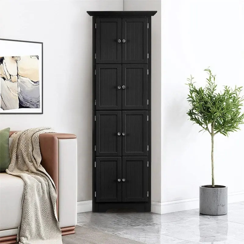 Bathroom Tall Corner Storage Cabinet, Floor Display Storage Cabinet with 8 Doors and 4 Shelves for Bathroom, Living Room