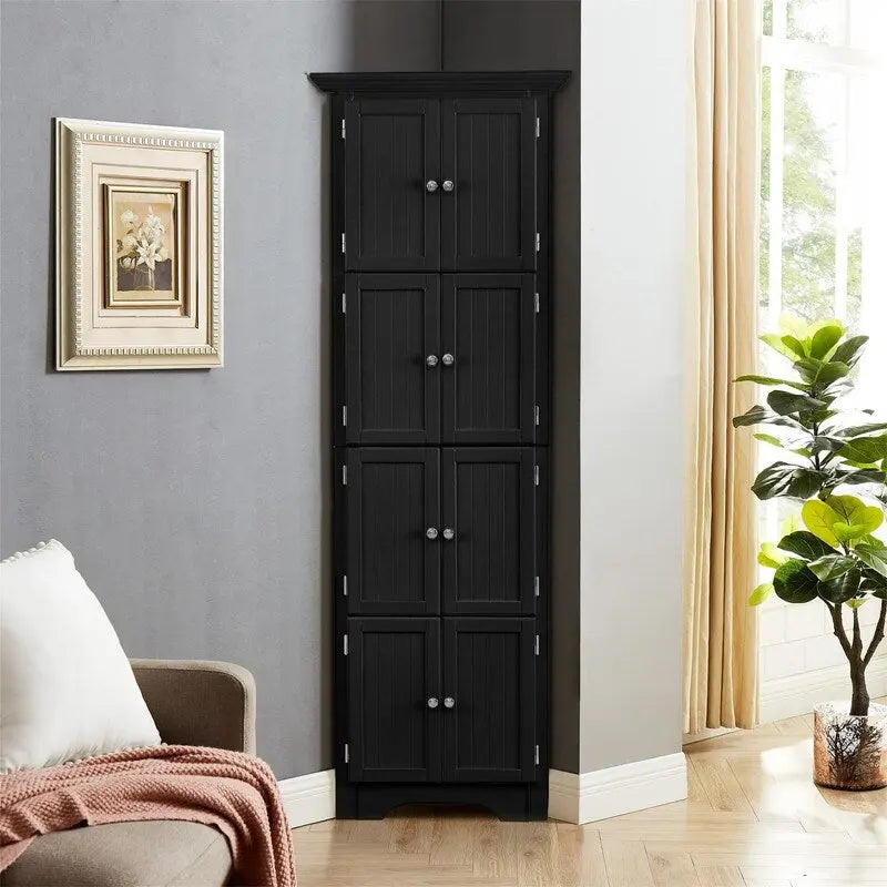 Bathroom Tall Corner Storage Cabinet, Floor Display Storage Cabinet with 8 Doors and 4 Shelves for Bathroom, Living Room
