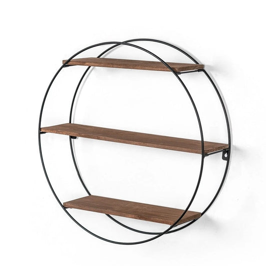 ADECO Wall Shelf Round Floating Shelves Sturdy Wood Metal Stand Decor