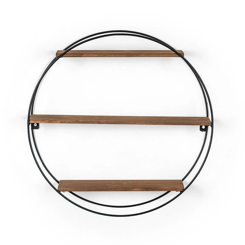 ADECO Wall Shelf Round Floating Shelves Sturdy Wood Metal Stand Decor