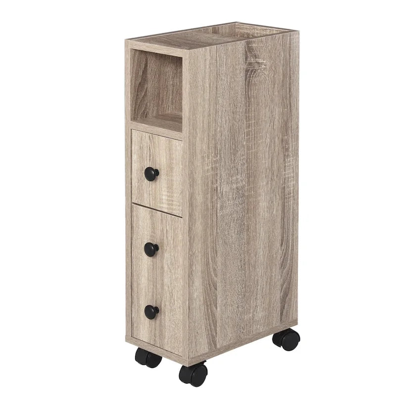 kleankin Freestanding Compact Design Bathroom Cabinet with 2 Open Cabinets, 1 Door Cabinet, 1 Drawer and 4 Rolling Wheels