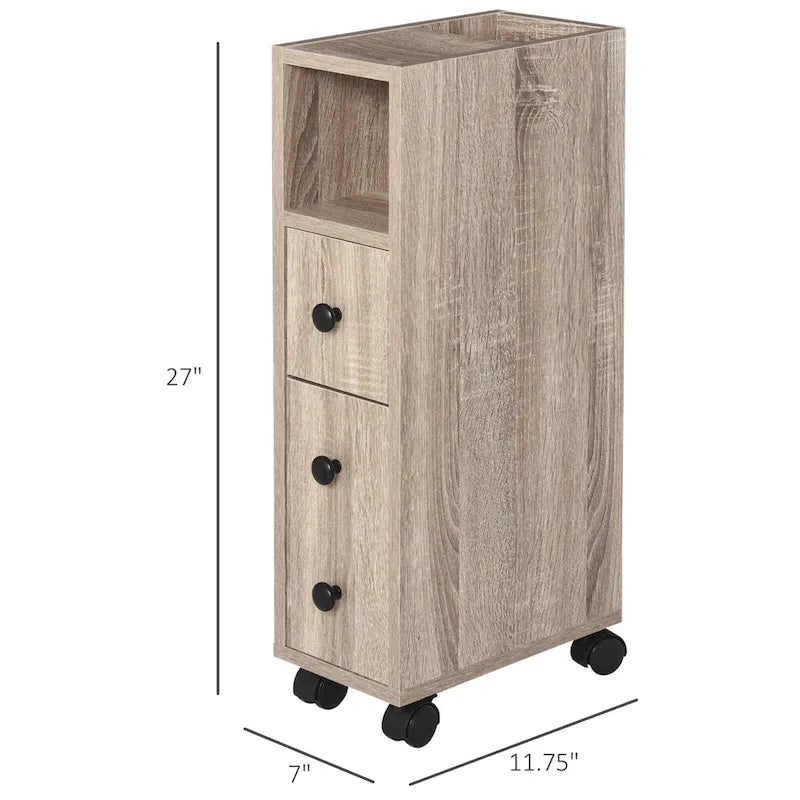 kleankin Freestanding Compact Design Bathroom Cabinet with 2 Open Cabinets, 1 Door Cabinet, 1 Drawer and 4 Rolling Wheels