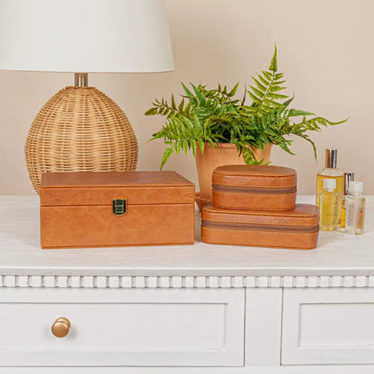 Household Essentials Vegan Leather 2-Layer Jewelry Organizer Box with Clasp Closure - 9.3L x 7.3W x 3.8H