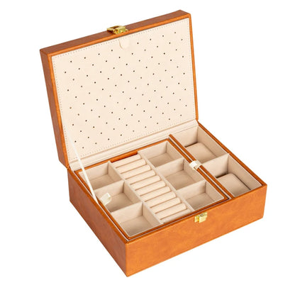Household Essentials Vegan Leather 2-Layer Jewelry Organizer Box with Clasp Closure - 9.3L x 7.3W x 3.8H
