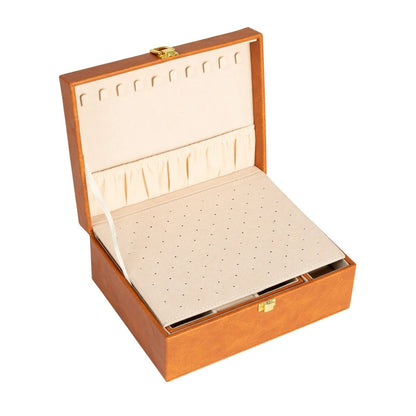 Household Essentials Vegan Leather 2-Layer Jewelry Organizer Box with Clasp Closure - 9.3L x 7.3W x 3.8H