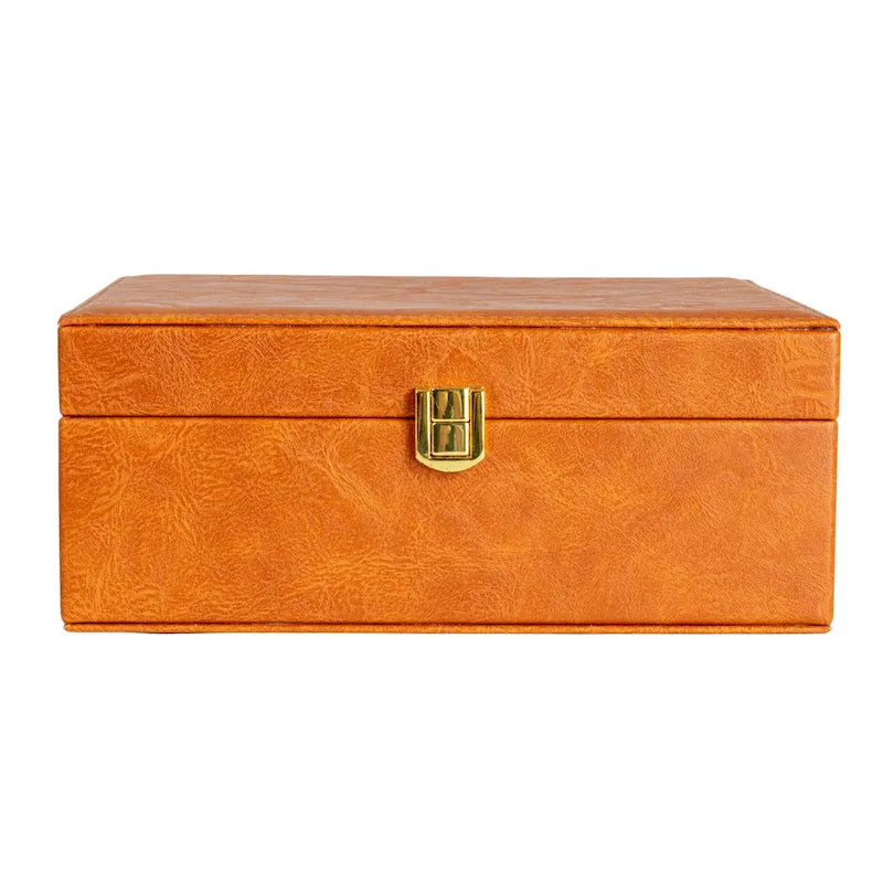 Household Essentials Vegan Leather 2-Layer Jewelry Organizer Box with Clasp Closure - 9.3L x 7.3W x 3.8H