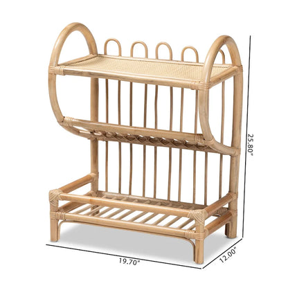 Liora Bohemian Natural Brown Finished Rattan 2-Tier Display Shelf