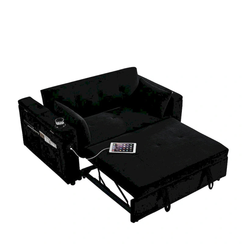 54 Pull-Out Sleeper Sofa Bed Double Seat Recliner Sofa Bed with Armrests with Storage and Side Pockets, Adjustable Backrest and