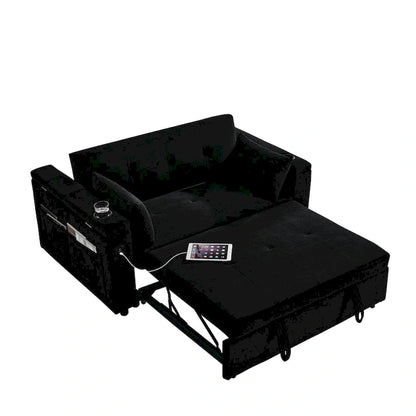 54 Pull-Out Sleeper Sofa Bed Double Seat Recliner Sofa Bed with Armrests with Storage and Side Pockets, Adjustable Backrest and