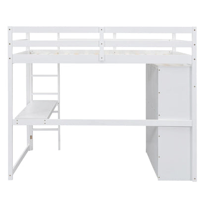 Wood Full Size Loft Bed with Built-in Wardrobe, Desk, Storage Shelves and Drawers, Gray