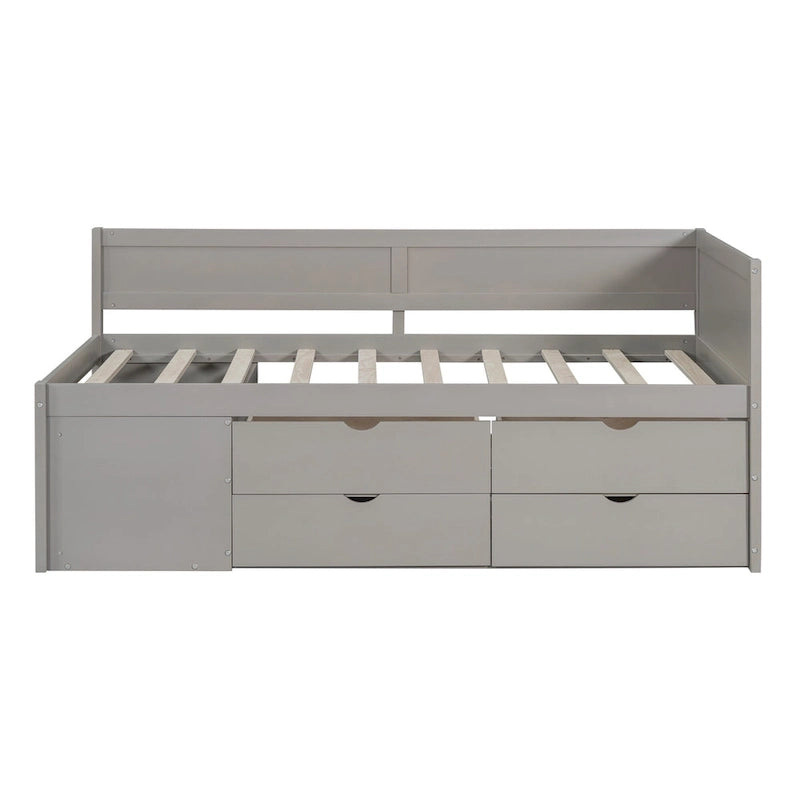 Twin Size Daybed with Drawers and Shelves, Gray