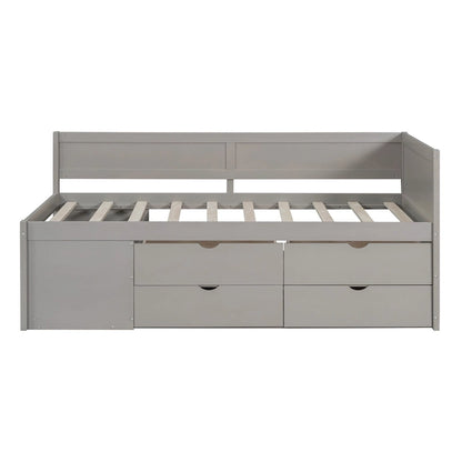 Twin Size Daybed with Drawers and Shelves, Gray