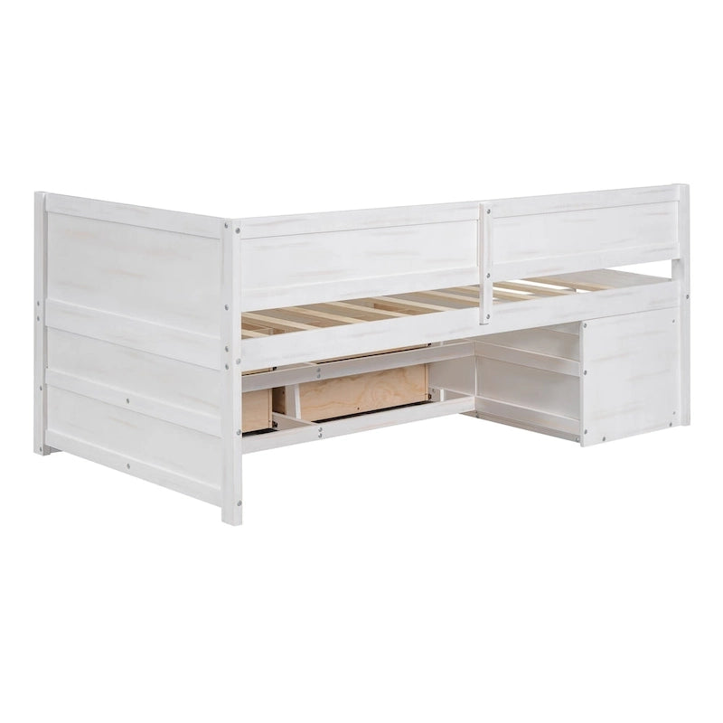 Twin Size Daybed with Drawers and Shelves, Gray