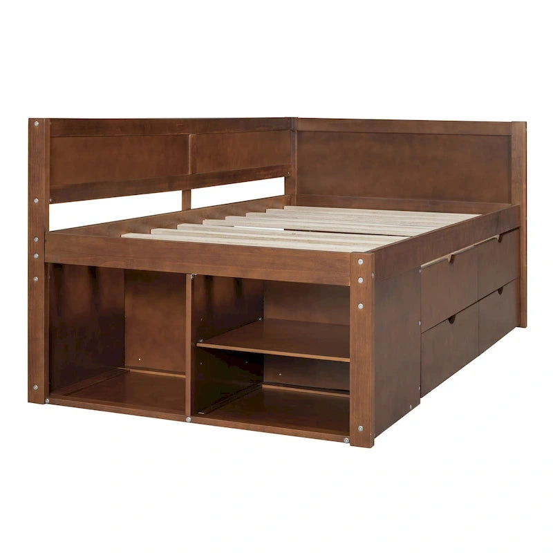 Twin Size Daybed with Drawers and Shelves, Gray