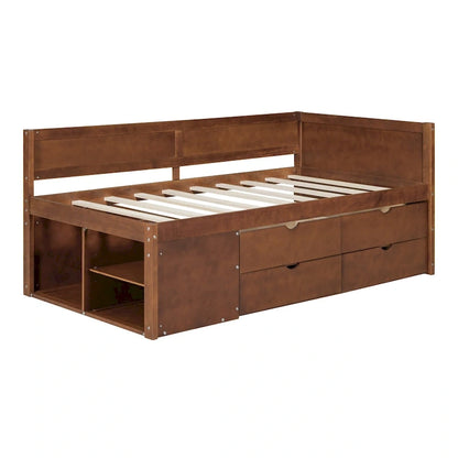 Twin Size Daybed with Drawers and Shelves, Gray