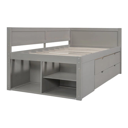 Twin Size Daybed with Drawers and Shelves, Gray
