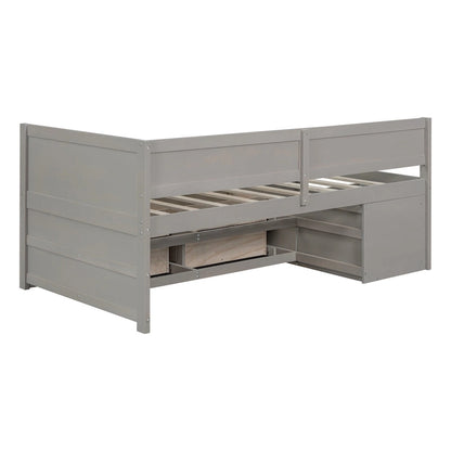 Twin Size Daybed with Drawers and Shelves, Gray