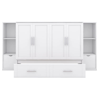 Full Size Murphy Bed with Shelves, Drawers and USB Ports,Gray