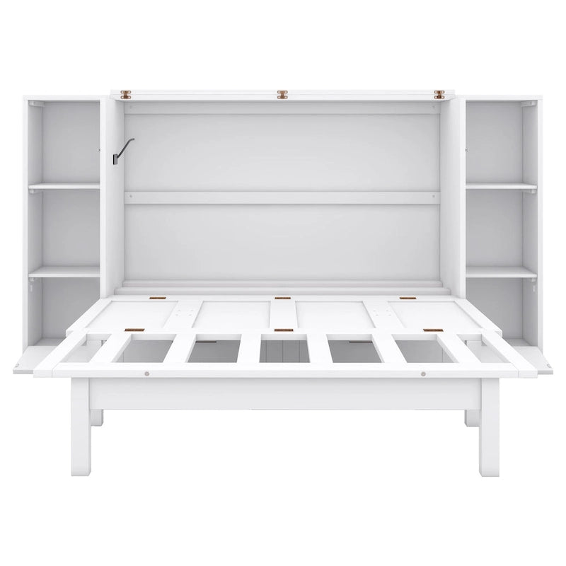 Full Size Murphy Bed with Shelves, Drawers and USB Ports,Gray