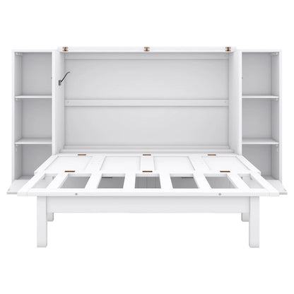 Full Size Murphy Bed with Shelves, Drawers and USB Ports,Gray