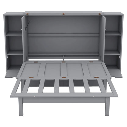 Full Size Murphy Bed with Shelves, Drawers and USB Ports,Gray
