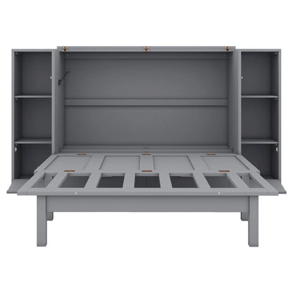 Full Size Murphy Bed with Shelves, Drawers and USB Ports,Gray