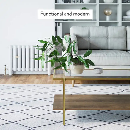 Nathan James Asher Mid-Century Coffee Table Glass Top Oak Shelf