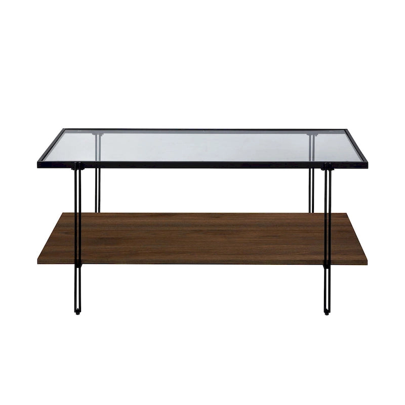 Nathan James Asher Mid-Century Coffee Table Glass Top Oak Shelf