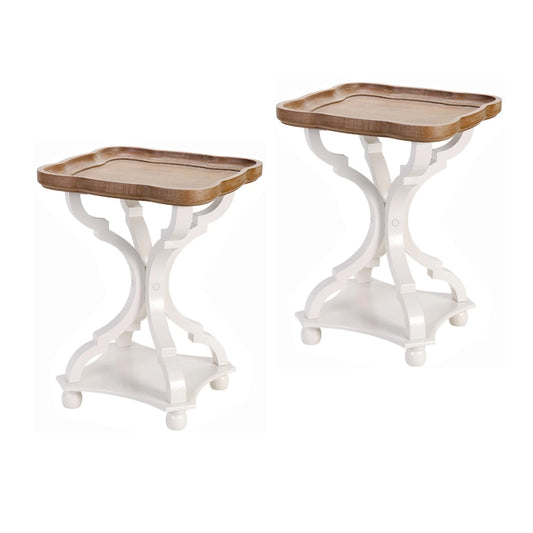 COZAYH Set of 2 Rustic Farmhouse Tray Top End Table