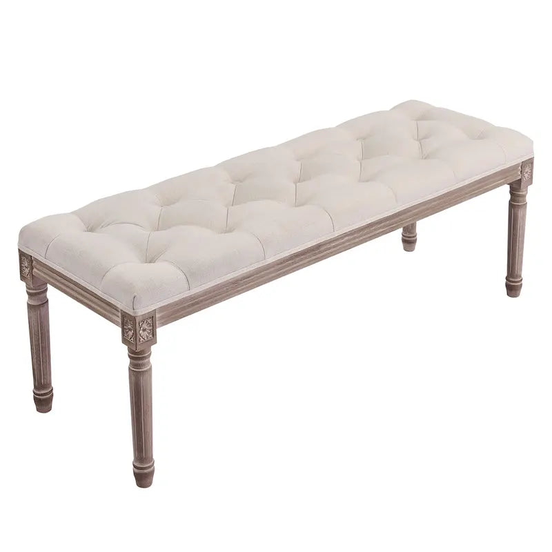 CO-Z Extra Long French Vintage Upholstered Bench w Carved Wood Frame