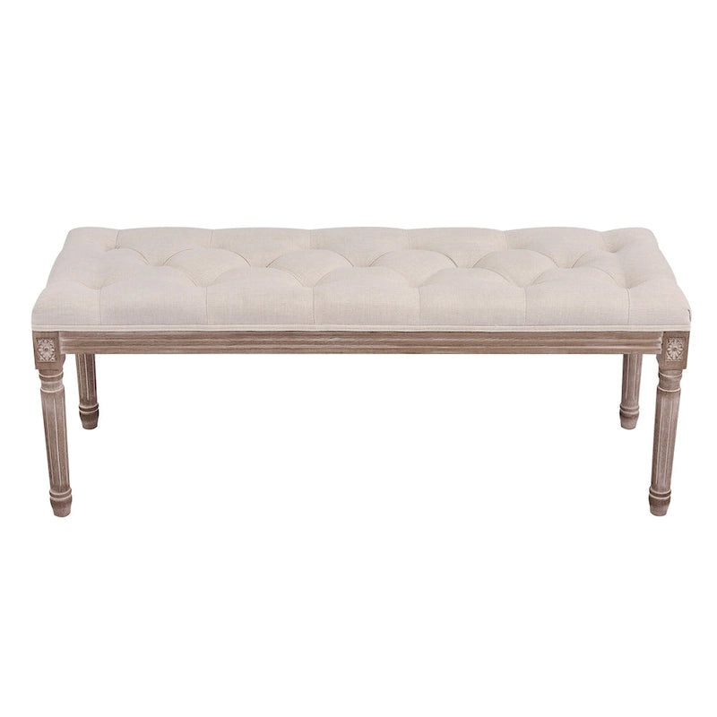 CO-Z Extra Long French Vintage Upholstered Bench w Carved Wood Frame