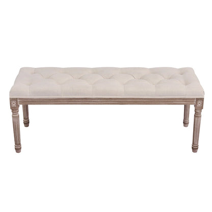 CO-Z Extra Long French Vintage Upholstered Bench w Carved Wood Frame