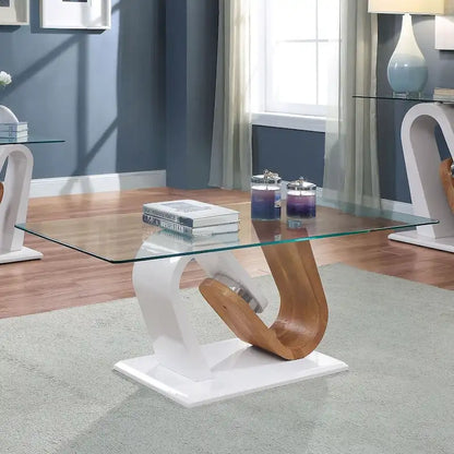 Tong Contemporary White and Natural 47-inch Glass Top 2-Piece Coffee Table Set by Furniture of America